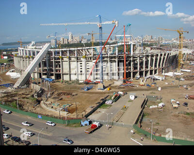 Une vue générale du chantier de l'Moses-Mabida-Stadium de Durban, Afrique du Sud, le 9 juillet 2008. Peut-urbaniste Ellingson, responsable de tous les projets stratégiques WorldCup 2010 y compris les stades et l'aéroport international récemment construit-Moses-Mabida Stadiun dit à Durban a été de huit semaines avant la date prévue. Photo : Colleen van Reenen Banque D'Images