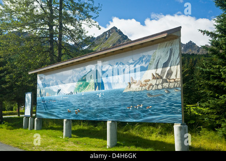 Peinture murale 'Kenai Fjords National Park', artiste principal Ed Tussey, Seward, le 'mural' de la capitale de l'Alaska, USA Banque D'Images