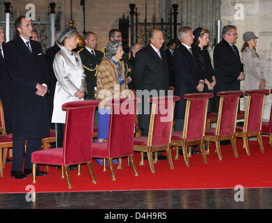 Royals belge le Prince Lorenz (L-R), la Princesse Astrid, Reine Fabiola, le Roi Albert, Prince Philippe, La Princesse Mathilde, le Prince Laurent et la Princesse Claire assistent à la célébration annuelle de l'Kingsday à Bruxelles, Belgique, 15 novembre 2008. La famille royale est allé(e) à le Te Deum service dans la Sint-Michiels-en-Sint-Goedele cathédrale. Journal flamand 'Het Laatste Nieuws' rapporte que le roy Banque D'Images