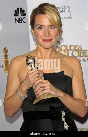 L'actrice britannique Kate Winslet présente le Golden Globe Award de la Meilleure Actrice dans un film pour son travail dans ?Le lecteur ? Dans la salle de presse annuelle à la 66e Golden Globe Awards au Beverly Hilton Hotel à Beverly Hills, Californie, USA, 11 janvier 2009. Les Golden Globes, honorant l'excellence dans le cinéma et la télévision. Photo : Hubert Boesl Banque D'Images