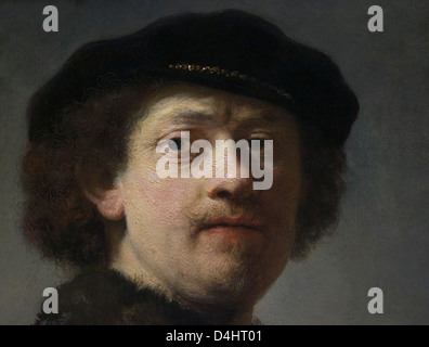 Détail de l'auto-portrait dans un capuchon noir, d'après Rembrandt van Rijn, vers 1637, Wallace Collection, Londres, Angleterre, RU, FR Banque D'Images