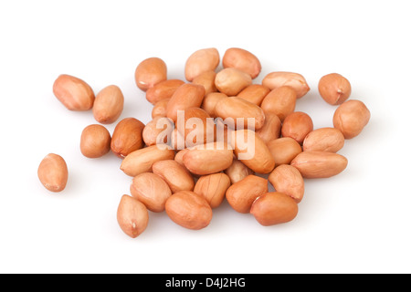 Tas d'arachides sur fond blanc Banque D'Images