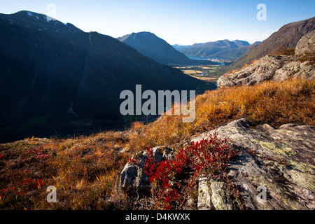 La vallée de Romsdalen vu de Litlefjellet, Rauma kommune, Møre og Romsdal (Norvège). Banque D'Images