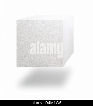 Cube papier flottant dans l'air sur fond blanc Banque D'Images