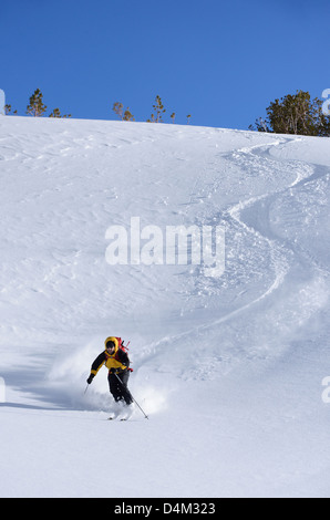 Le ski de poudre du bassin de l'anéroïde, haut dans les montagnes de l'Oregon Wallowa. Banque D'Images