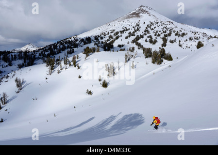 Le ski de poudre du bassin de l'anéroïde, haut dans les montagnes de l'Oregon Wallowa. Banque D'Images