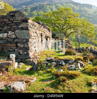 Ruines de bergers Bothy près de Cwn Llançà cascades sur le chemin, Watkin Gwynedd Snowdonia National Park au nord du Pays de Galles, Royaume-Uni Spring Banque D'Images