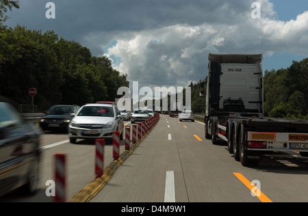 Witzhave, Allemagne, voitures dans un chantier sur l'A24 en direction de Hambourg Banque D'Images