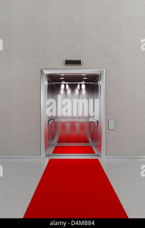 Hall de l'entreprise ouvert avec ascenseur avec tapis rouge Banque D'Images