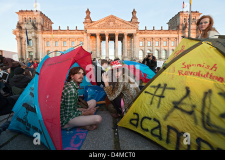 Berlin, Allemagne, mouvement Occupy devant le Reichstag Banque D'Images