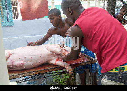 La Havane, Cuba, l'abattage de porcs à San Miguel Banque D'Images