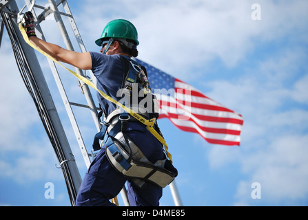 L'équipe d'aides à la navigation (ANT) de la Garde côtière américaine à Panama City a mené des exercices d'entraînement sur l'escalade de la tour et l'entretien des aides à la navigation. La formation a été dirigée par Edward Cheveresan et Rachel Forest, assurant la préparation pour le soutien à la navigation maritime. Banque D'Images
