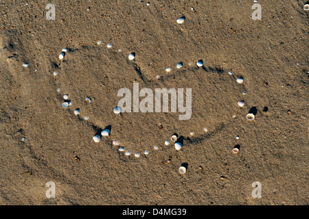 Champ Kiss, Pologne, coeur de coquillages sur la plage Banque D'Images