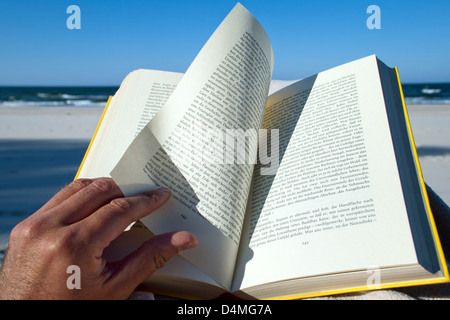 Champ Kiss, Pologne, les gens de lire un livre sur la plage Baltique Banque D'Images