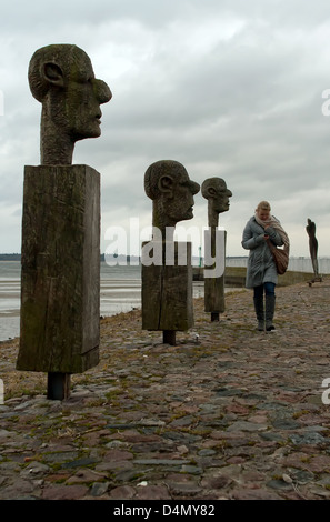 Greifswald, Allemagne, de sculptures en bois à l'syndicats danois Wiek Banque D'Images