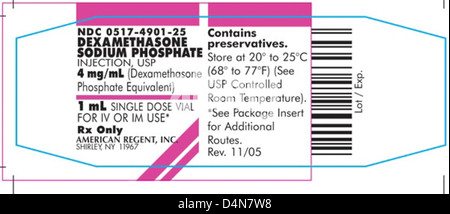 A rappelé - Dexamethasone Phosphate de sodium pour injection, USP, 4 mg/mL, 1 mL Unidose ; 5 mL et 30 mL flacons à doses multiples Banque D'Images