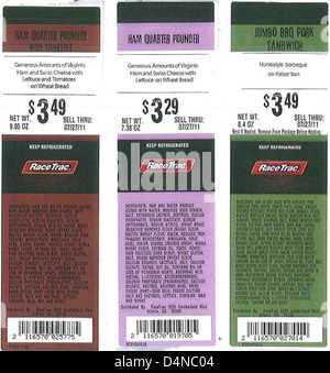 Core-Mark Atlanta Division, Race Trac, Starbucks et Flying Food Group ont émis un rappel de sandwichs, parfaits, roulés, assiettes et salades en raison d'une contamination potentielle. Il est conseillé aux consommateurs de retourner ces articles pour assurer leur sécurité. Banque D'Images