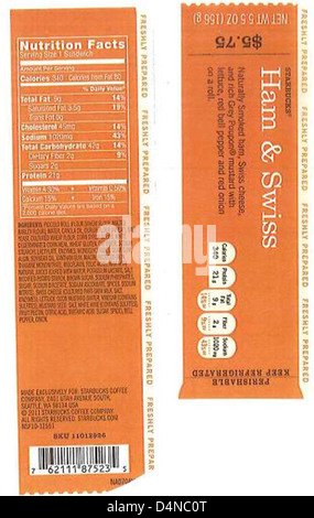 Core-Mark Atlanta Division, en collaboration avec ses partenaires Race Trac, Starbucks et Flying Food Group, a émis un rappel pour les sandwichs, les parfaits, les wraps, les assiettes et les salades en raison de problèmes de contamination. Les consommateurs devraient retourner les produits touchés conformément aux directives de rappel. Banque D'Images