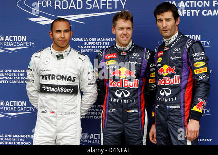 Sport Automobile : Championnat du Monde de Formule 1 de la FIA 2013, Grand Prix d'Australie, # 10 Lewis Hamilton (GBR, Mercedes AMG Petronas F1 Team), # 1 Sebastian Vettel (GER, Infiniti Red Bull Racing), # 2 Mark Webber (AUS, Infiniti Red Bull Racing), Banque D'Images