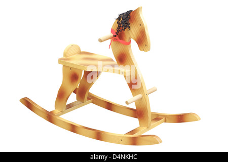 Vieux cheval de bois isolé sur fond blanc - handmade vintage jouet pour enfants Banque D'Images