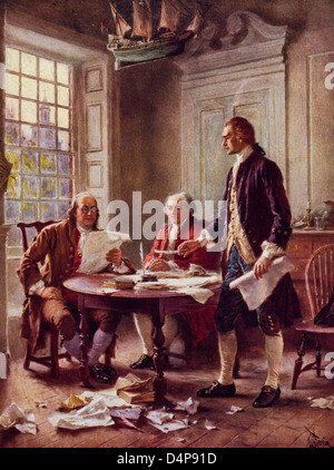 La rédaction de la Déclaration d'indépendance, 1776 / Thomas Jefferson, Benjamin Franklin et John Adams rencontrez au Jefferson's logements, sur l'angle de la septième et élevé (marché) rues de Philadelphie, pour examiner un projet de déclaration de l'indépendance. Banque D'Images