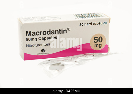 Macrodantin Nitrofurantoin capsules antibiotiques (antibiothérapie de la vessie, du rein et des voies urinaires) Banque D'Images