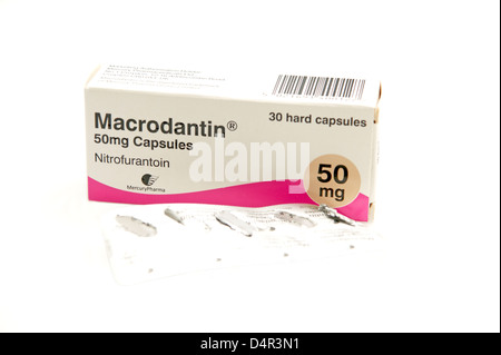 Macrodantin Nitrofurantoin capsules antibiotiques (antibiothérapie de la vessie, du rein et des voies urinaires) Banque D'Images