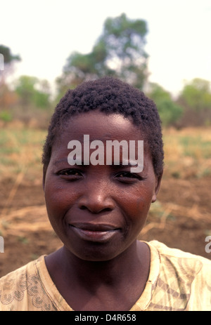 1, l'un Zimbabwéen,, femme, femme adulte, le contact oculaire, vue de face, portrait, portrait, village, Mahenye, la province de Manicaland, au Zimbabwe, l'Afrique Banque D'Images