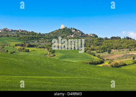 Castiglione d'Orcia ville et terres agricoles plus proche vue, Toscane, Italie Banque D'Images