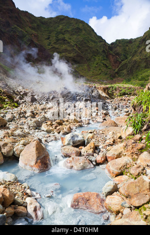 La vallée de la Désolation de fumerolles sulfureuses - sur le Boiling Lake Randonnée en Dominique Banque D'Images