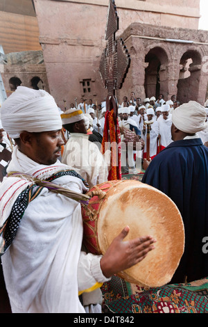 Cérémonie à Meskel Lalibela, Éthiopie Banque D'Images