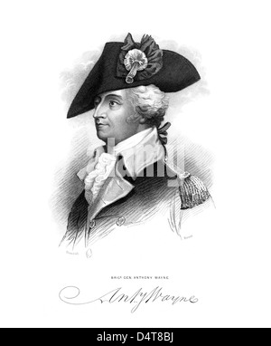 La guerre révolutionnaire portrait du général Anthony Wayne Mad et sa signature. Banque D'Images