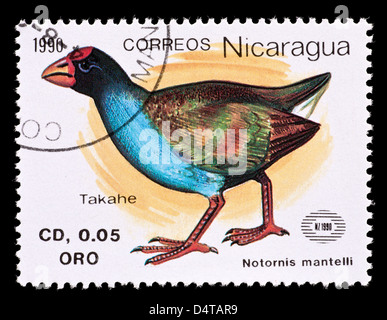 Timbre-poste du Nicaragua représentant une île du Sud (Takahē Porphyrio hochstetteri) Banque D'Images