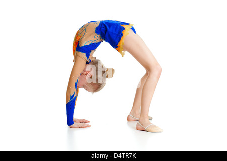 Young Girl doing gymnastics over white background Banque D'Images