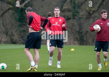 Cardiff, Wales, UK. 19 mars 2013. L'équipe de football du Pays de Galles la formation à l'hôtel Resort Vale et de pas en avant de leur international avec l'Écosse à la fin de semaine. Credit : Phil Rees / Alamy Live News Banque D'Images