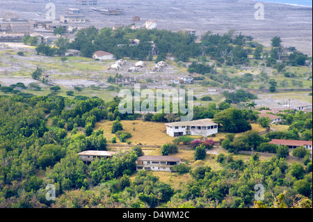 La dévastation de Plymouth et villes environnantes causé par le volcan de l'île de Montserrat dans les Caraïbes Banque D'Images