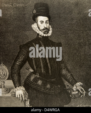 Hernan Cortes (1488-1547). Conquérant espagnol du Mexique. La gravure. Banque D'Images
