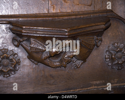 La sculpture sur bois sur sièges misericord à Ripon Cathédrale dans Yorkshire Angleterre Banque D'Images