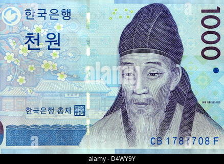 La Corée du Sud a gagné un millier de Bank Note Banque D'Images