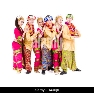 Les danseurs vêtus de costumes indiens, posing Banque D'Images