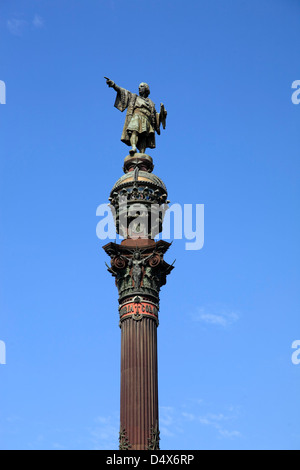 Monument de Christophe Colomb à la Placa de Colon, Barcelone, Espagne Banque D'Images