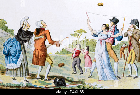 Jeu de Diabolo joué par des aristocrates en France c18ème Vintage Gravure ou Illustration Banque D'Images