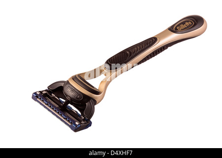 Gillette Fusion Proglide Gold Edition Olympique Razor isolé sur fond blanc Banque D'Images