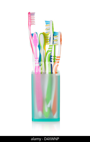 Brosses à dents multicolores en verre. Isolé sur fond blanc Banque D'Images