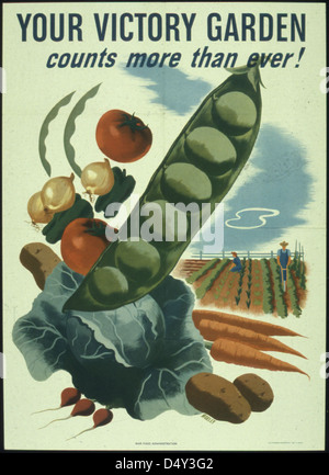 Cette affiche datant de la seconde Guerre mondiale, affichant le message « votre jardin de la victoire compte plus que jamais ! », encourage les Américains à cultiver leur propre nourriture pour soutenir l'effort de guerre, soulignant l'importance des produits cultivés localement en temps de guerre. Banque D'Images
