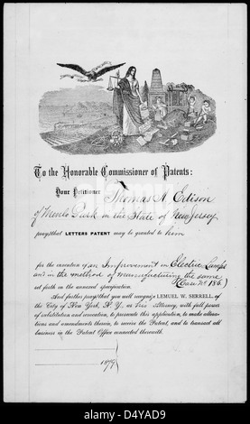 Dimensions de la lampe à incandescence par Thomas Edison, 01/27/1880 (Page 1 de 2) Banque D'Images