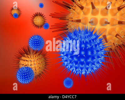 Rendu 3D haute résolution. Les virus contre système immunitaire. Banque D'Images