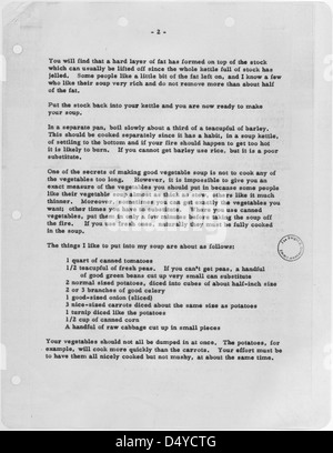 Le président Eisenhower's recette de soupe de légumes tel que publié dans le comté de Linn, Sentenel Marion, Iowa (page 2 de 3) Banque D'Images