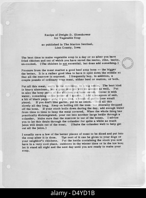 Le président Eisenhower's recette de soupe de légumes tel que publié dans le comté de Linn, Sentenel Marion, Iowa (page 1 de 3) Banque D'Images