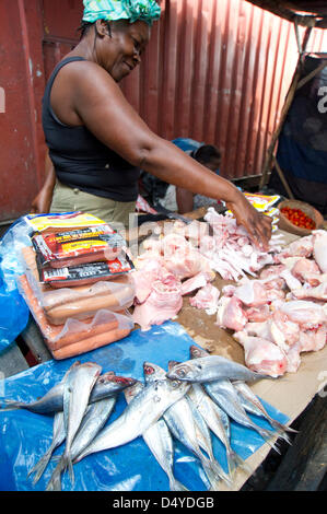 4 mars 2013 - Côte des Arcadins, Haïti - le 4 mars 2013, la Côte des Arcadins, Haïti - Les poissons à vendre dans un marché dans l'Arcahaie en Côte des Arcadins, Haïti. Si épuisés ont des populations de poissons d'Haïti devenir que de nombreux poissons, comme ceux-ci, sont en fait importés du Canada. (Crédit Image : © David Snyder/ZUMAPRESS.com) Banque D'Images